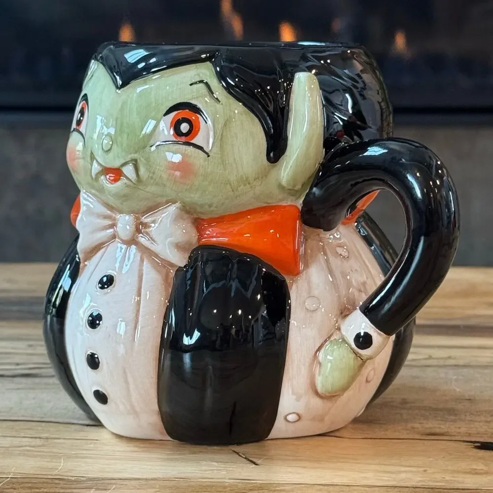 Johanna Parker Transpac Halloween Vampire Dracula Pumpkin Peep Mug Folk Art Fall
